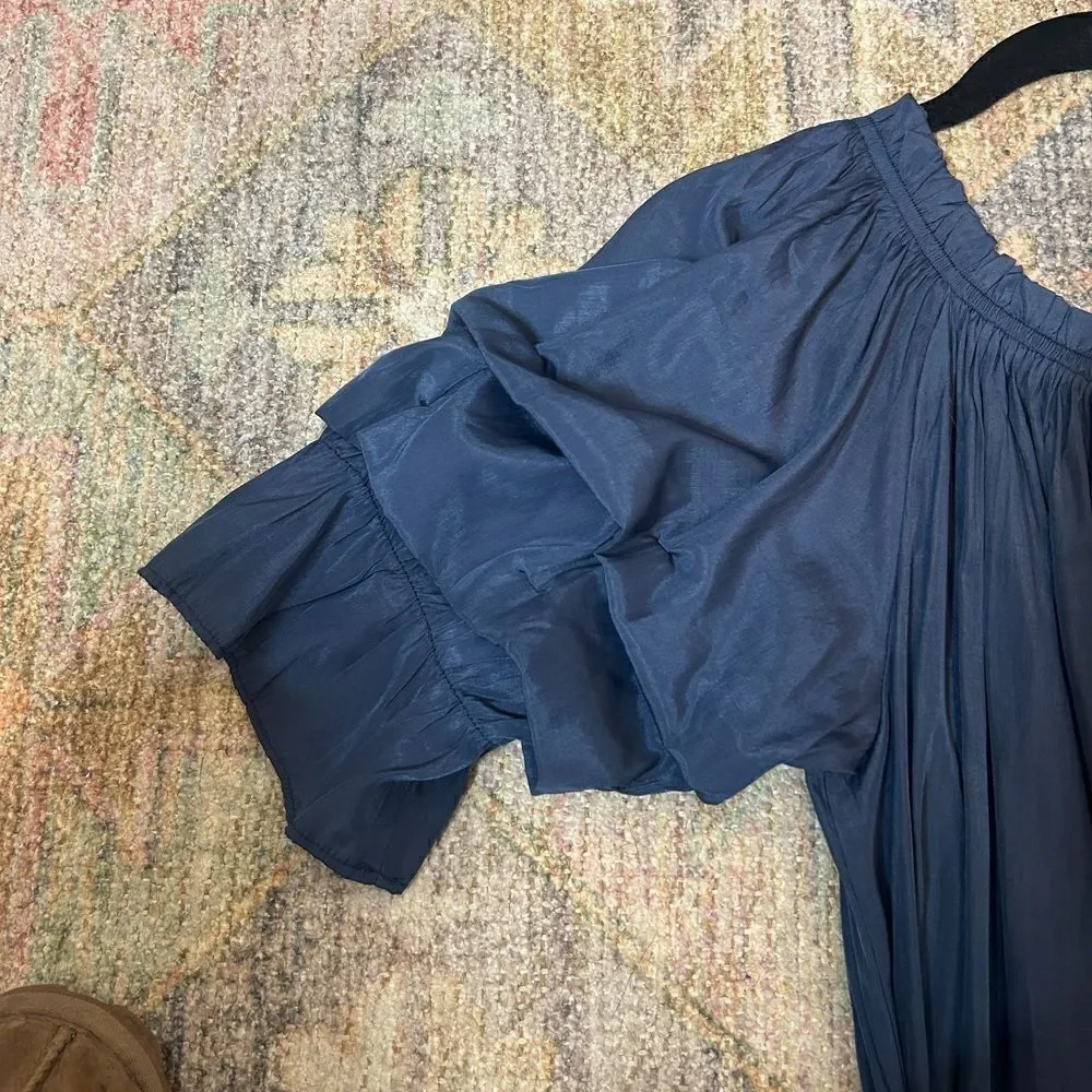 Mersea Blue Tulum Ruffle Dress Tie Waist Size Small - Picture 7 of 10